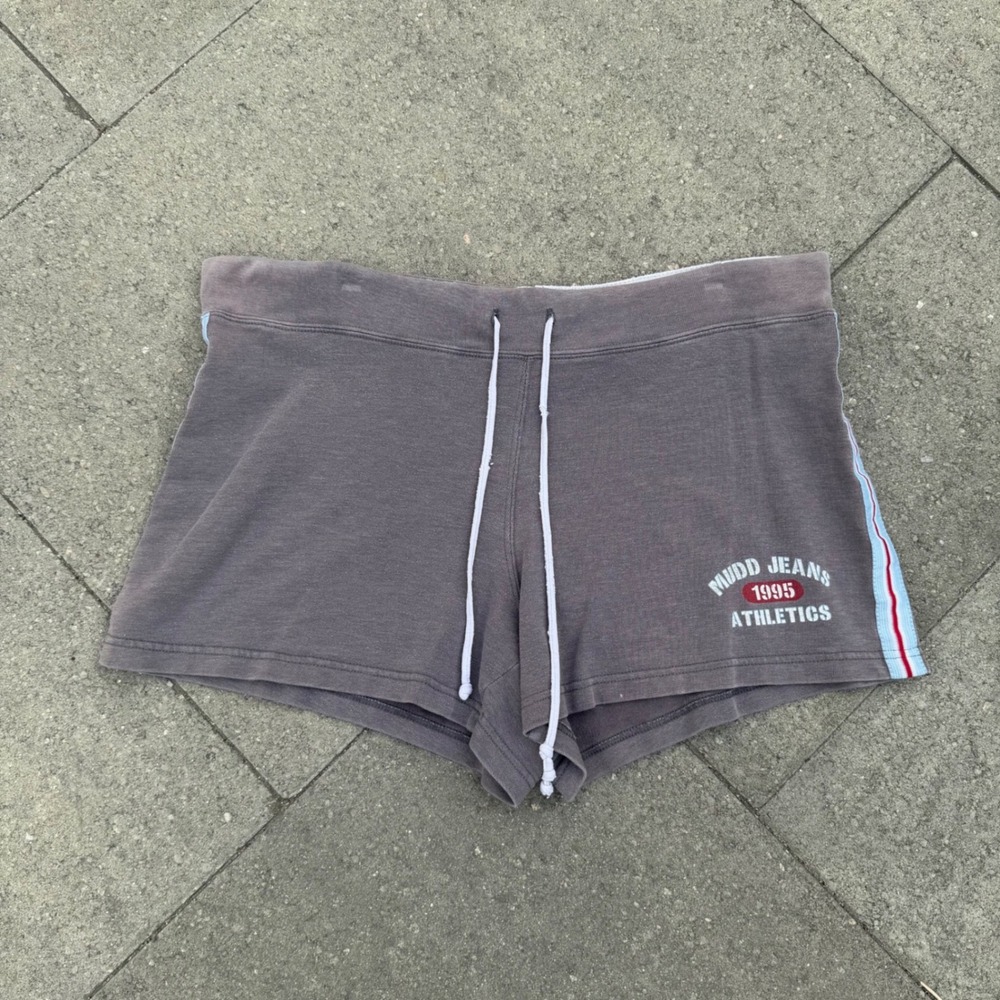Vintage Mudd Sport Y2K Athletic Shorts Gray Graphic Logo Side Stripe Women Large